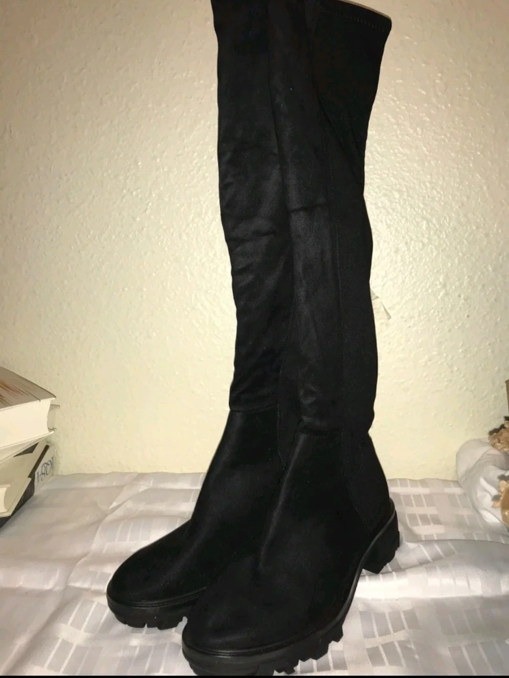 Unisa Black Over-the-Knee Chunky Lug Sole Boots
